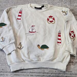 Mini Rodini Sweatshirt Cream Embroidered Nautical Sailing Turtle 6-7